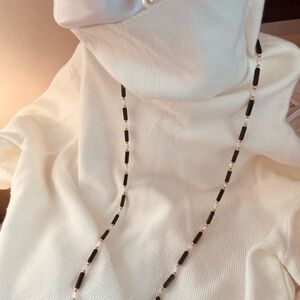 Classic 14k Black Onyx, Pearl & Gold Beaded Necklace
